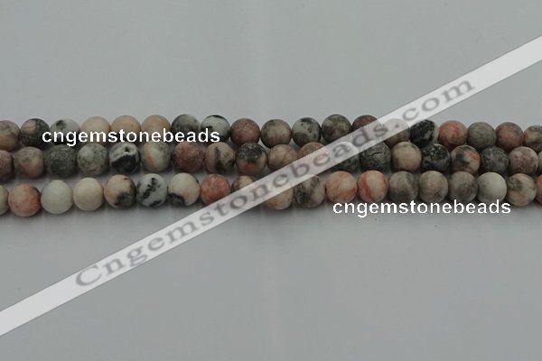 CZJ562 15.5 inches 8mm round matte pink zebra jasper beads