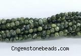 CZJ580 15.5 inches 4mm faceted round green zebra jasper gemstone beads