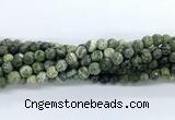 CZJ581 15.5 inches 6mm faceted round green zebra jasper gemstone beads