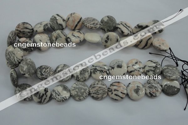 CZJ62 15.5 inches 20mm flat round zebra jasper gemstone beads