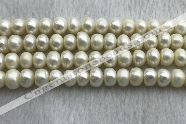 FWP323 15 inches 7mm - 8mm button white freshwater pearl strands