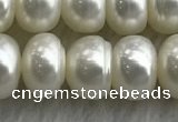 FWP324 15 inches 8mm - 9mm button white freshwater pearl strands