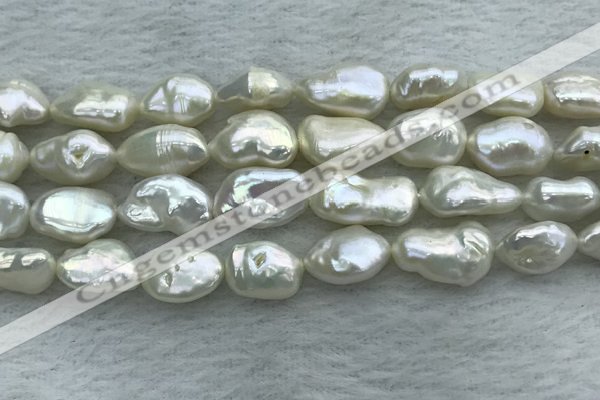 FWP354 15 inches 9mm - 10mm baroque white freshwater pearl strands