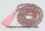 GMN1007 Hand-knotted 8mm, 10mm matte pink fossil jasper 108 beads mala necklaces with tassel