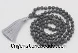 GMN1015 Hand-knotted 8mm, 10mm matte black labradorite 108 beads mala necklaces with tassel