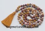 GMN1017 Hand-knotted 8mm, 10mm matte mookaite 108 beads mala necklaces with tassel