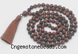 GMN1033 Hand-knotted 8mm, 10mm matte red tiger eye 108 beads mala necklace with tassel