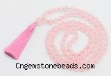GMN1037 Hand-knotted 8mm, 10mm matte rose quartz 108 beads mala necklace with tassel