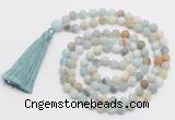 GMN1038 Hand-knotted 8mm, 10mm matte amazonite 108 beads mala necklace with tassel