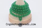 GMN1113 Hand-knotted 8mm candy jade 108 beads mala necklace with charm