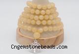 GMN1126 Hand-knotted 8mm, 10mm honey jade 108 beads mala necklaces with charm