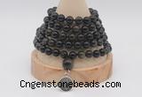 GMN1134 Hand-knotted 8mm, 10mm golden obsidian 108 beads mala necklaces with charm