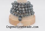 GMN1140 Hand-knotted 8mm, 10mm eagle eye jasper 108 beads mala necklaces with charm