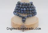 GMN1144 Hand-knotted 8mm, 10mm dumortierite 108 beads mala necklaces with charm