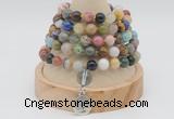 GMN1150 Hand-knotted 8mm, 10mm mixed gemstone 108 beads mala necklaces with charm