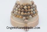 GMN1156 Hand-knotted 8mm, 10mm picture jasper 108 beads mala necklaces with charm