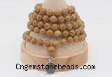 GMN1157 Hand-knotted 8mm, 10mm wooden jasper 108 beads mala necklaces with charm