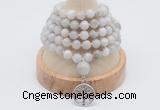 GMN1183 Hand-knotted 8mm, 10mm white crazy agate 108 beads mala necklaces with charm