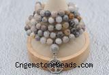 GMN1185 Hand-knotted 8mm, 10mm bamboo leaf agate 108 beads mala necklaces with charm