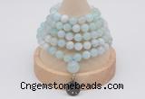 GMN1192 Hand-knotted 8mm, 10mm sea blue banded agate 108 beads mala necklaces with charm