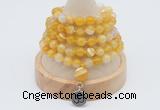 GMN1195 Hand-knotted 8mm, 10mm yellow banded agate 108 beads mala necklaces with charm