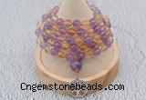 GMN1235 Hand-knotted 8mm, 10mm amethyst & citrine 108 beads mala necklaces with charm