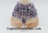 GMN1237 Hand-knotted 8mm, 10mm dogtooth amethyst 108 beads mala necklaces with charm