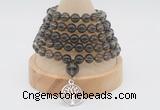 GMN1239 Hand-knotted 8mm, 10mm smoky quartz 108 beads mala necklaces with charm