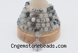 GMN1240 Hand-knotted 8mm, 10mm black rutilated quartz 108 beads mala necklaces with charm