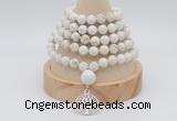 GMN1246 Hand-knotted 8mm, 10mm white howlite 108 beads mala necklaces with charm