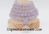 GMN1256 Hand-knotted 8mm, 10mm lavender amethyst 108 beads mala necklaces with charm