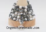 GMN1266 Hand-knotted 8mm, 10mm black & white jasper 108 beads mala necklaces with charm