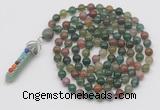 GMN1425 Hand-knotted 8mm, 10mm Indian agate 108 beads mala necklace with pendant