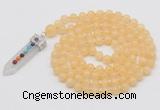 GMN1432 Hand-knotted 8mm, 10mm honey jade 108 beads mala necklace with pendant