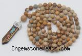 GMN1443 Hand-knotted 8mm, 10mm picture jasper 108 beads mala necklace with pendant