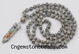 GMN1445 Hand-knotted 8mm, 10mm dalmatian jasper 108 beads mala necklace with pendant