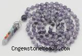 GMN1459 Hand-knotted 8mm, 10mm dogtooth amethyst 108 beads mala necklace with pendant