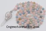 GMN1467 Hand-knotted 8mm, 10mm morganite 108 beads mala necklace with pendant