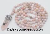 GMN1468 Hand-knotted 8mm, 10mm natural pink opal 108 beads mala necklace with pendant