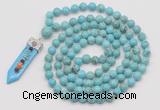 GMN1482 Hand-knotted 8mm, 10mm white howlite 108 beads mala necklace with pendant