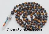 GMN1492 Hand-knotted 8mm, 10mm colorfull tiger eye 108 beads mala necklace with pendant