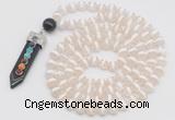 GMN1513 Hand-knotted 8mm, 10mm faceted Tibetan agate 108 beads mala necklace with pendant