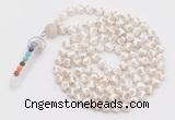 GMN1515 Hand-knotted 8mm, 10mm faceted Tibetan agate 108 beads mala necklace with pendant