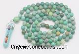 GMN1524 Hand-knotted 8mm, 10mm grass agate 108 beads mala necklace with pendant