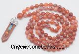 GMN1526 Hand-knotted 8mm, 10mm fire agate 108 beads mala necklace with pendant