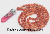 GMN1527 Hand-knotted 8mm, 10mm red banded agate 108 beads mala necklace with pendant