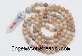 GMN1531 Hand-knotted 8mm, 10mm fossil coral 108 beads mala necklace with pendant