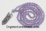 GMN1543 Hand-knotted 8mm, 10mm amethyst 108 beads mala necklace with pendant