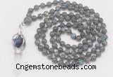 GMN1546 Hand-knotted 8mm, 10mm labradorite 108 beads mala necklace with pendant