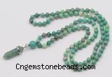 GMN1604 Hand-knotted 6mm grass agate 108 beads mala necklace with pendant